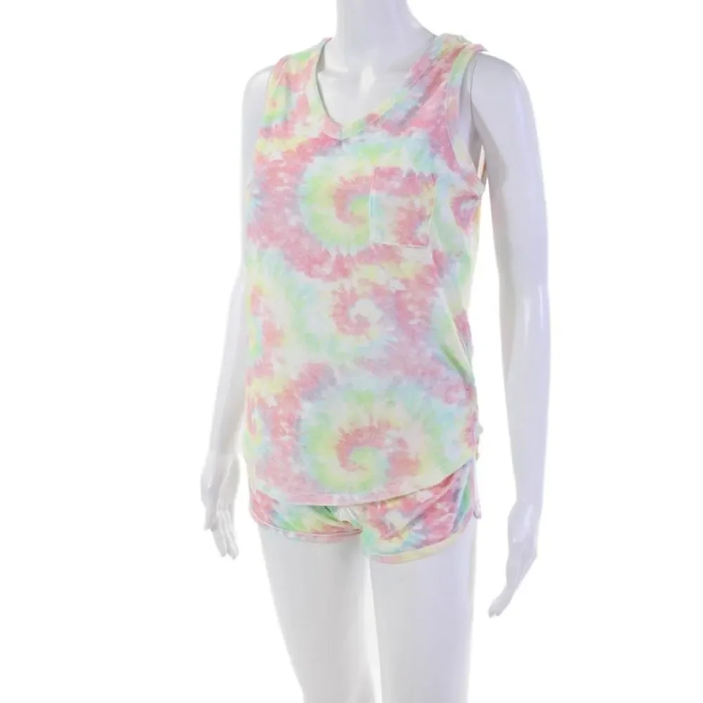Emerson Road Womens Tie Dye Tank Top And Shorts Pajama Set Multicolor Size XS